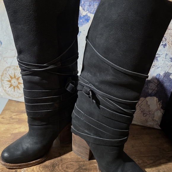 Free People Royal Rush Wrap Black Knee-High Boho Boots - Picture 8 of 15